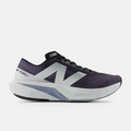 New Balance FuelCell Rebel v4 running shoes in deep purple with white accents, mesh upper, and lightweight midsole, side view.