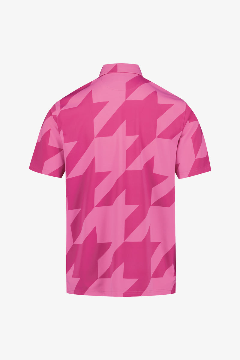 Fuschia Snap Placket Polo - Houndstooth