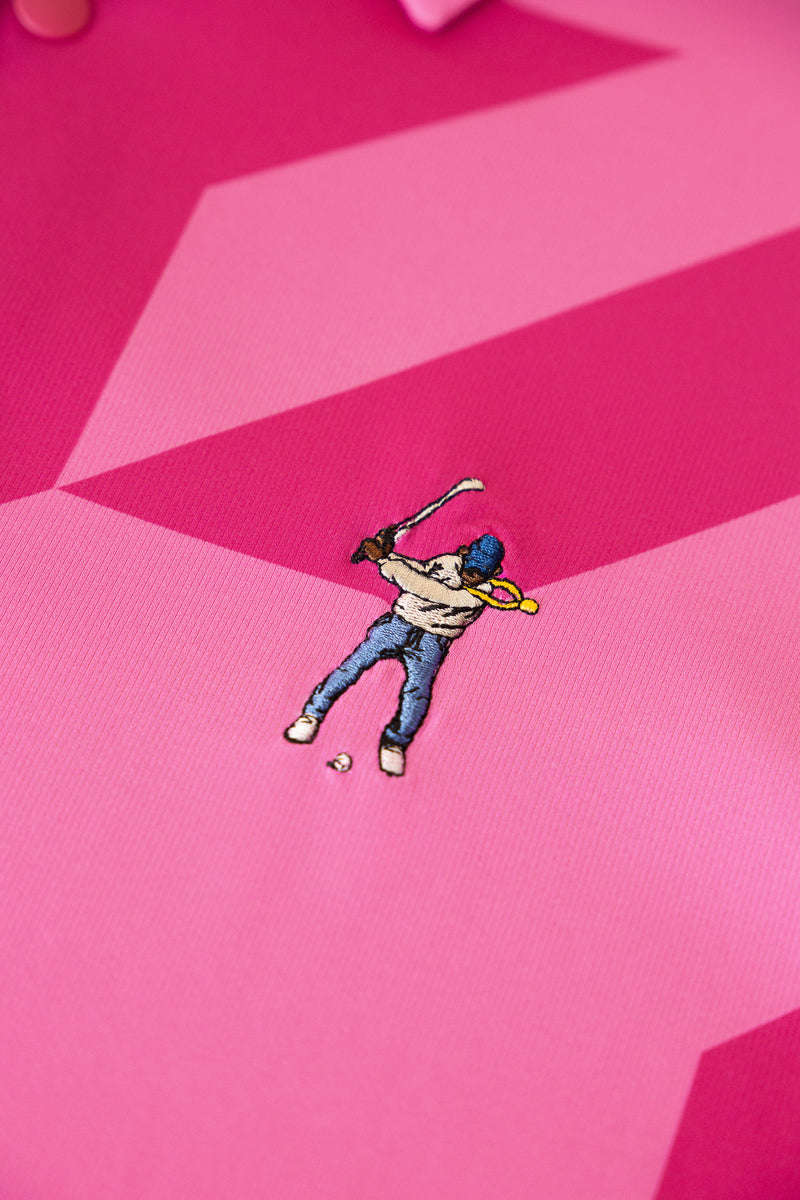 Fuschia Snap Placket Polo - Houndstooth