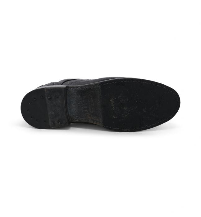 Bed Stu Galao shoe outsole in black leather with textured finish and durable craftsmanship, bottom view.