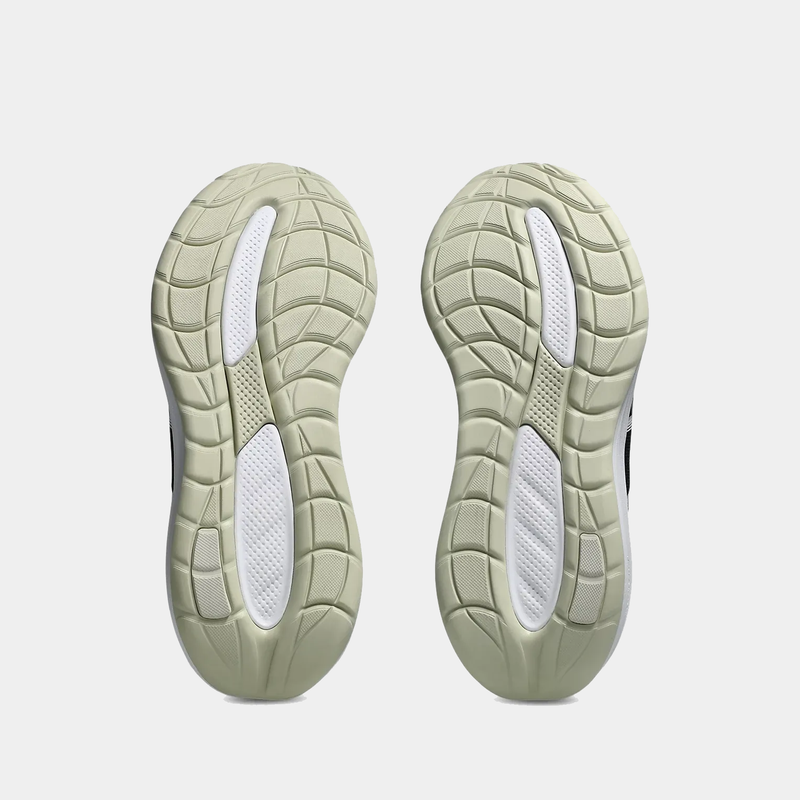 Asics Gel-Cumulus 28 running shoes outsole view with light green rubber tread and white flex grooves for enhanced traction and durability.