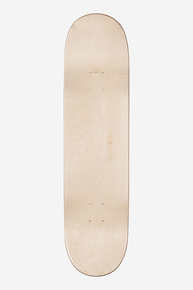 Top-down view of Goodstock Deck 8.0 Off White skateboard deck with full concave and matte wood finish