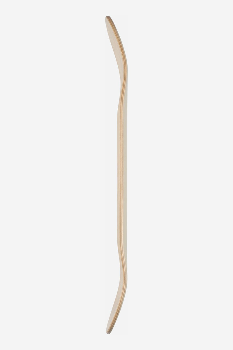 Close-up edge of Goodstock Deck 8.0 Off White highlighting rounded nose and smooth wood grain