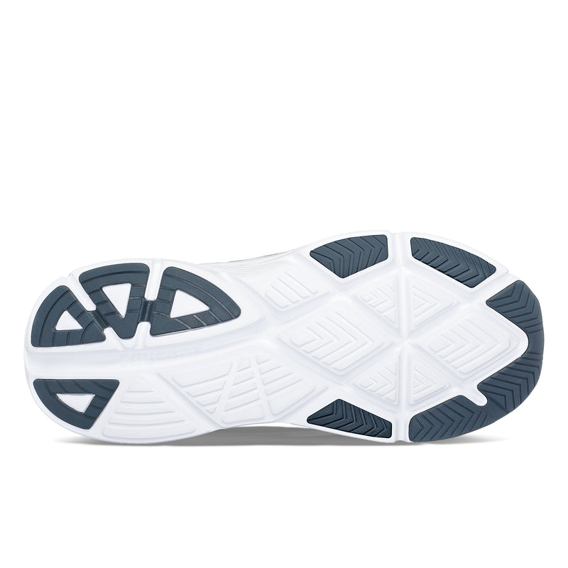 Saucony Guide 17 running shoes outsole showcasing durable rubber tread pattern in white and gray, bottom view.