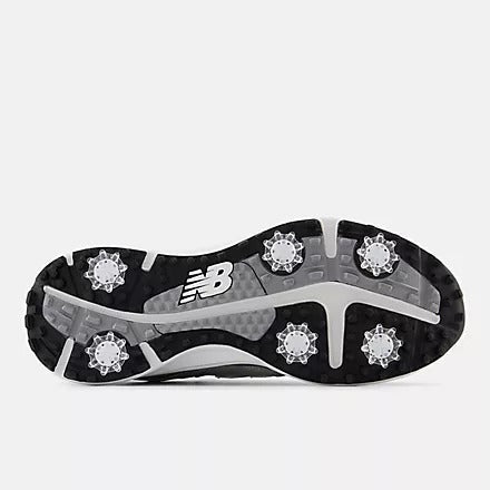 New Balance Golf Heritage Golf shoes outsole with black and gray cleats, durable traction design, and New Balance logo.
