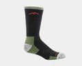 Darn Tough Hiker Boot Midweight Hiking socks in dark gray with green and gray accents, featuring reinforced heel and toe, side view.