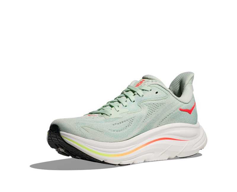 Hoka Clifton 10 Womens Shoes Color: Sea Glass/Neon Flame Style: 1162031-SLSSN