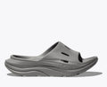 HOKA ORA Slide 3 in grey, featuring ventilated air flow channels, a dual-density sugarcane EVA midsole, and an injection-molded outsole for lightweight recovery and all-day comfort.