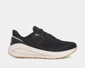 Under Armour HOVR™ Sonic 7 running shoes in black with breathable mesh upper, white midsole, and gum rubber outsole, side view.