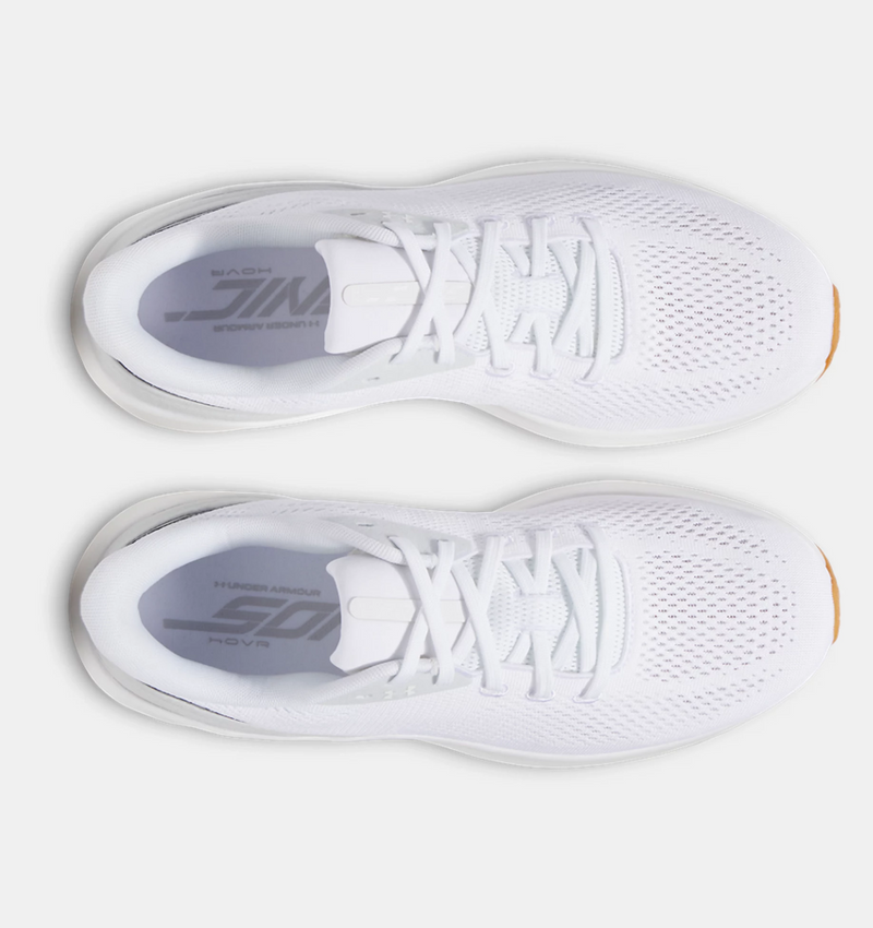 Under Armour HOVR™ Sonic 7 running shoes in white with a breathable mesh upper and lace-up design, top view.