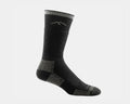 Darn Tough Hunter Boot Sock Cushion in black and gray with reinforced heel, toe, and arch support, side view.