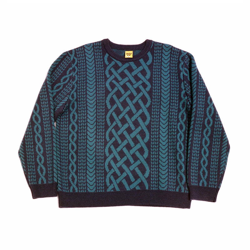 Iggy NYC Drawn Cable Knit Jacquard Sweater (Navy) - August Shop