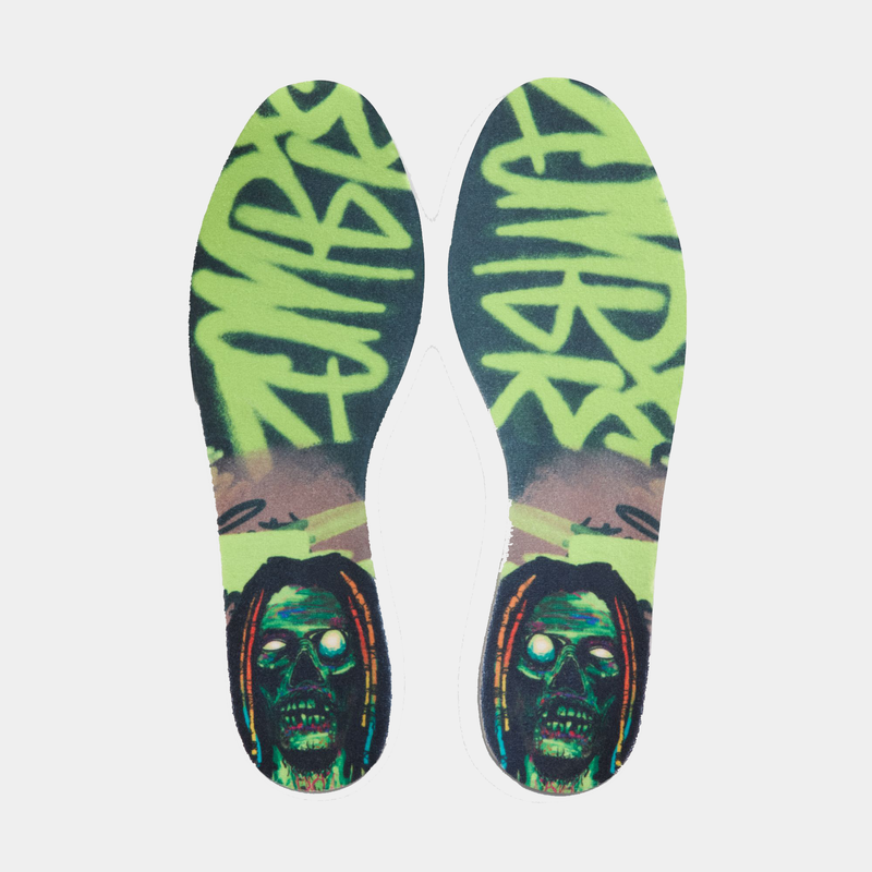 Nike Ja 3 "Halloween" insoles featuring bold green graffiti-style text and abstract graphic design, top view.