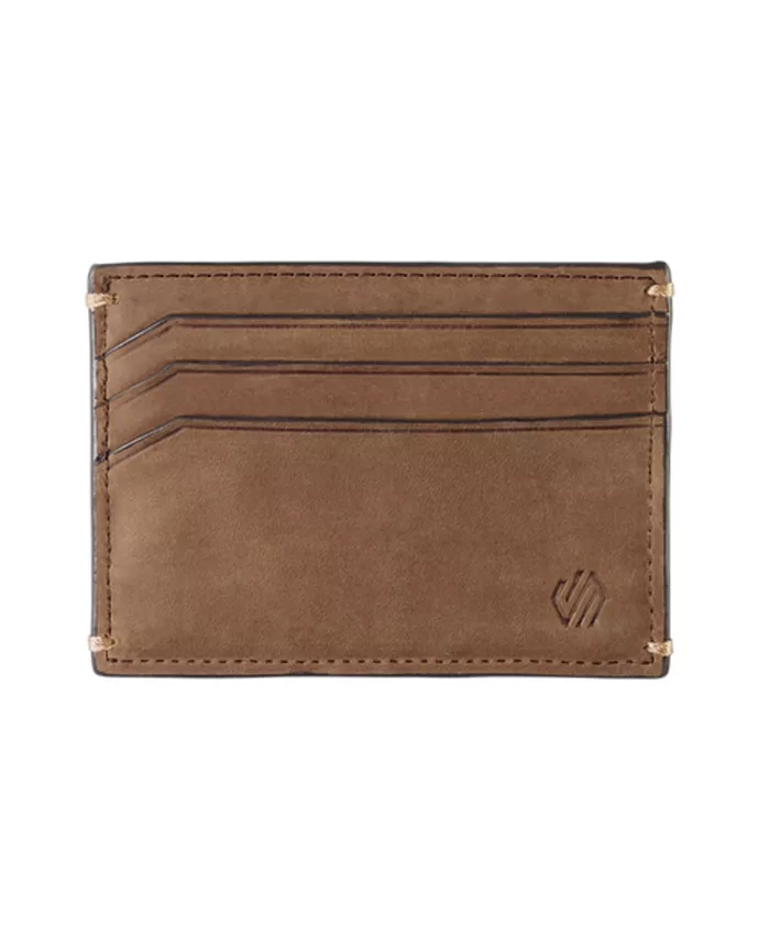 Johnston & Murphy Jackson Weekender Case wallet in brown leather with multiple card slots and embossed logo, front view.