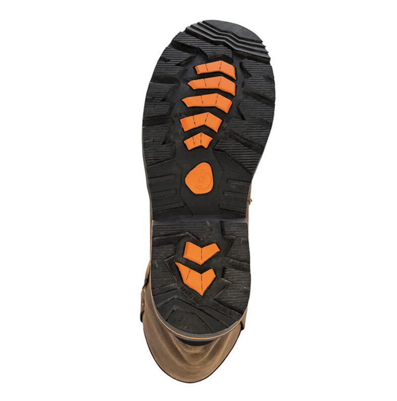 Hoss K-Tough 6″ Boot outsole in black rubber with orange tread accents, sole/bottom view showing durable traction design.