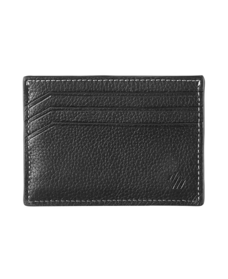 Johnston & Murphy Kingston Weekender Case in black textured leather with multiple card slots, front view.