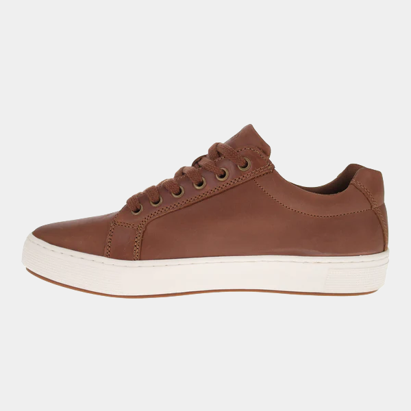 Propét Koda casual shoes in brown leather with white rubber outsole and lace-up closure, side view