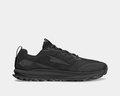 Altra Lone Peak 9 trail running shoes in all-black with mesh upper, reinforced toe box, and grippy outsole, side view.