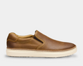 Johnston & Murphy McGuffey 2 Perfed Slip-On shoes, brown leather with perforated design, side view.