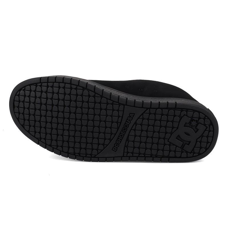 Black sneaker sole with brand logo on a white background