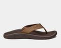 OluKai Ohana sandals in brown with water-resistant synthetic straps and cushioned footbed, side view.
