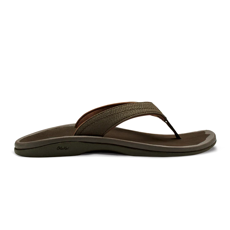 Olukai women's 'Ohana beach sandal in java brown with water-resistant straps, cushioned footbed, and non-marking rubber outsole for comfort and traction in wet or dry conditions.