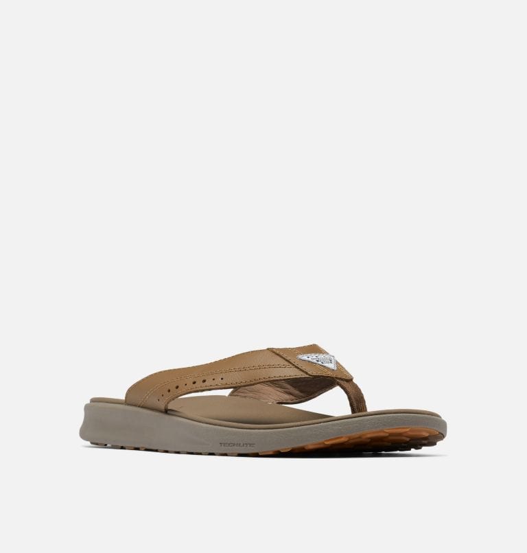 Columbia PFG Rostra™ Beachcomber™ LE sandals with brown synthetic straps, Techlite™ cushioned midsole, and rubber outsole, side view.