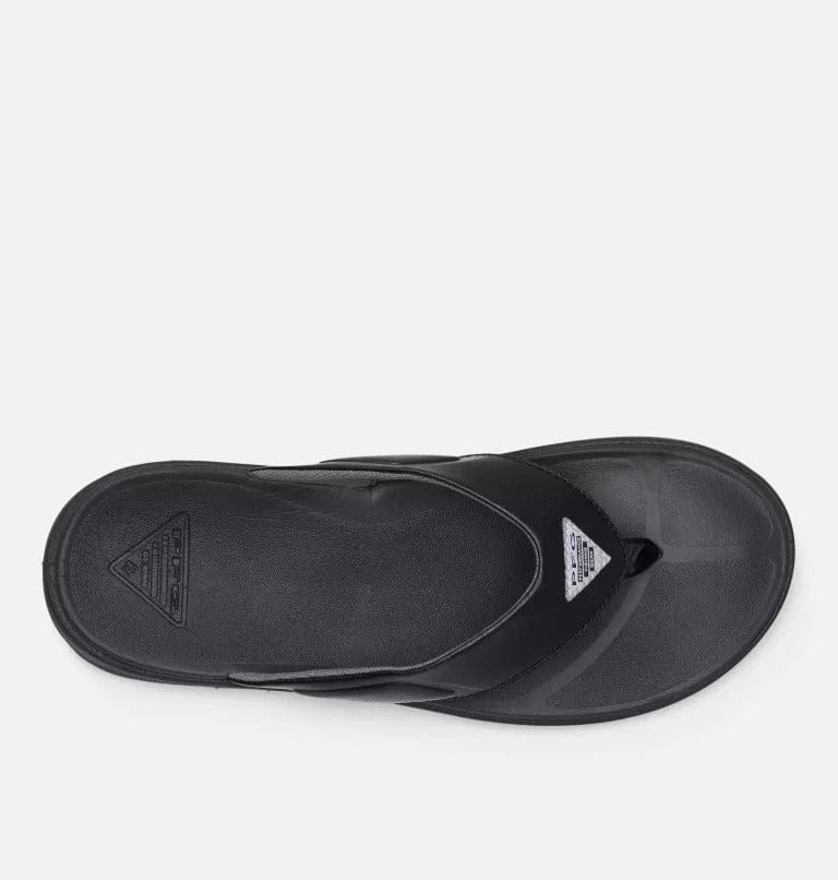 Columbia PFG Rostra™ Beachcomber™ sandals in black with textured footbed and branded triangular accent, top view.