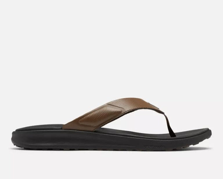 Columbia PFG Rostra™ Beachcomber™ sandals in brown and black with textured strap and cushioned sole, side view.