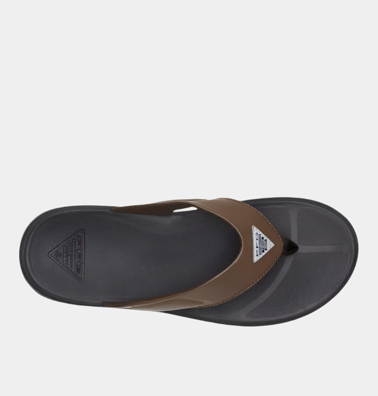 Columbia PFG Rostra™ Beachcomber™ sandals featuring a brown strap and black cushioned footbed, top view.