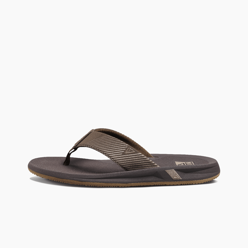 Reef Phantom II sandals in brown with textured straps and cushioned footbed, side view displaying rubber outsole.