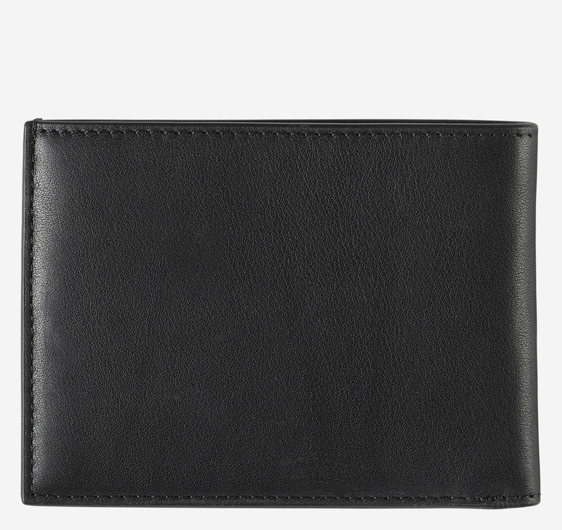 Johnston & Murphy Richmond Billfold Wallet in black leather with smooth finish and minimalist stitching, front view.