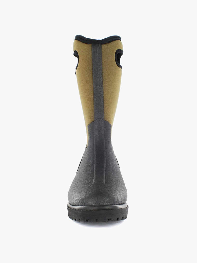 Bogs Roper boots in black and brown with pull-on handles and durable waterproof construction, front view.