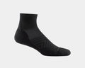 Darn Tough Run Quarter Ultra-Lightweight Running Socks in black with ribbed and patterned details, side view.