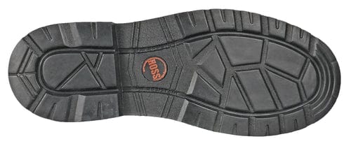 Hoss Scout Steel Toe Boot outsole with slip-resistant tread pattern in black rubber, sole/bottom view.