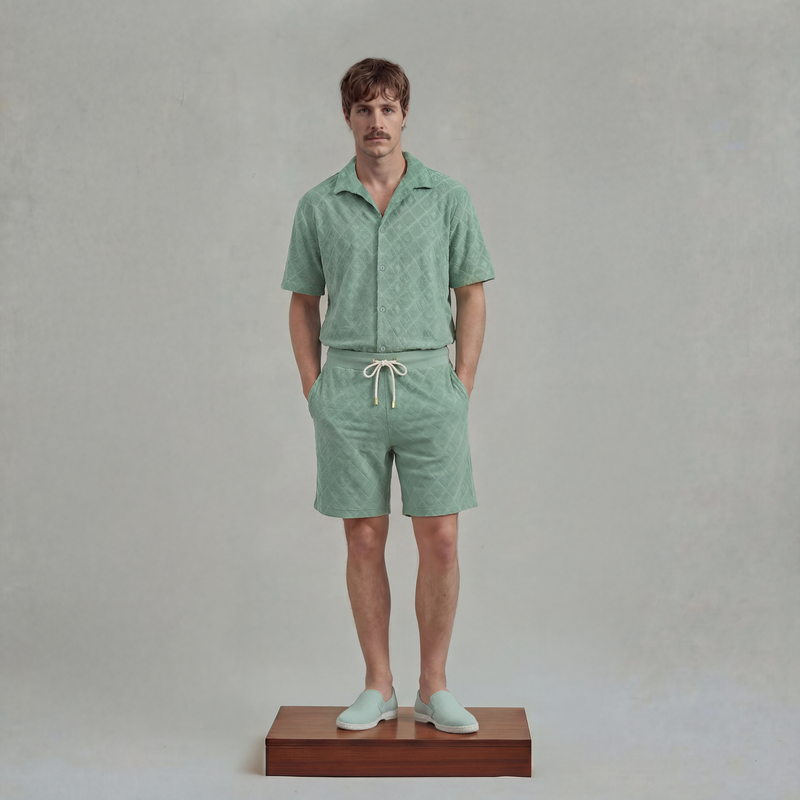Short droit en éponge Jacquard fantaisie avec cordon de serrage