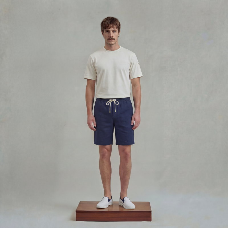 Short en lin avec cordon de serrage