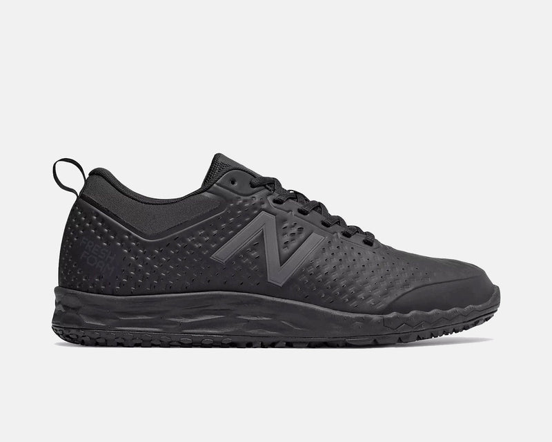 New Balance Slip Resistant Fresh Foam 806 shoes in black with perforated synthetic upper and Fresh Foam midsole cushioning, side view.
