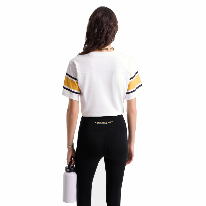 Sporty & Rich Women's Wellness 94 Rugby Tee (White/Faded Gold/Faded Black) - August Shop
