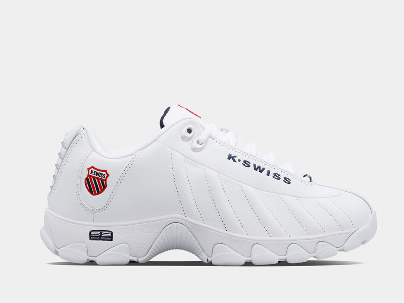 A white K-Swiss ST329 CMF sneaker with a leather upper, a rubber outsole, and a lace closure.