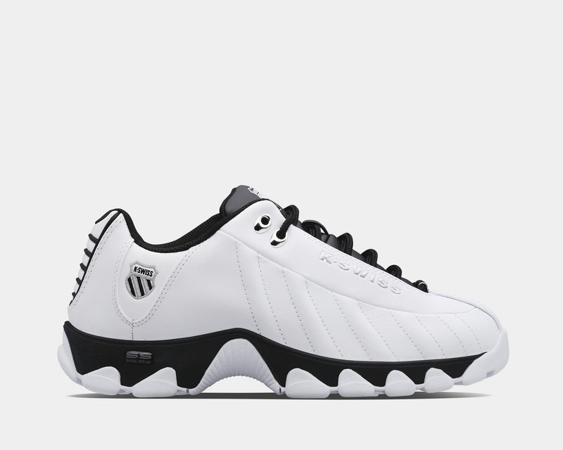 A white K-Swiss ST329 CMF sneaker with a leather upper, a rubber outsole, and a lace closure.