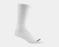Wigwam Super 60® Crew 6-pack socks in white, featuring ribbed cuffs and reinforced toe and heel, side view.
