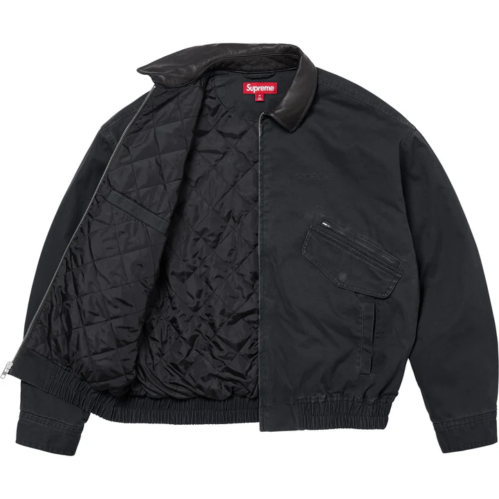 Supreme Leather Collar Utility Jacket - Black
