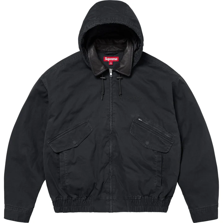 Supreme Leather Collar Utility Jacket - Black