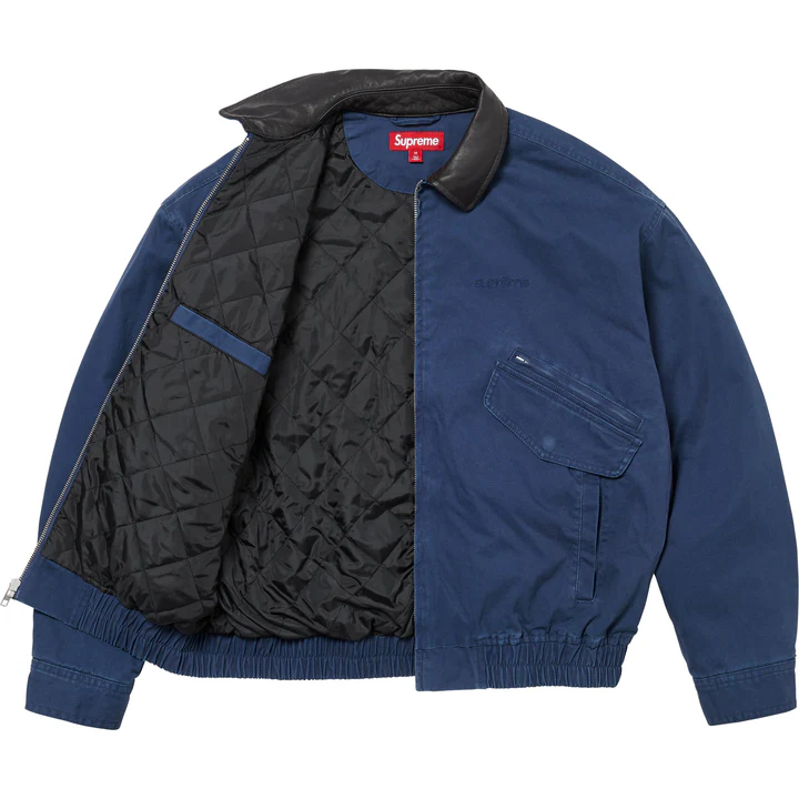 Supreme Leather Collar Utility Jacket - Navy