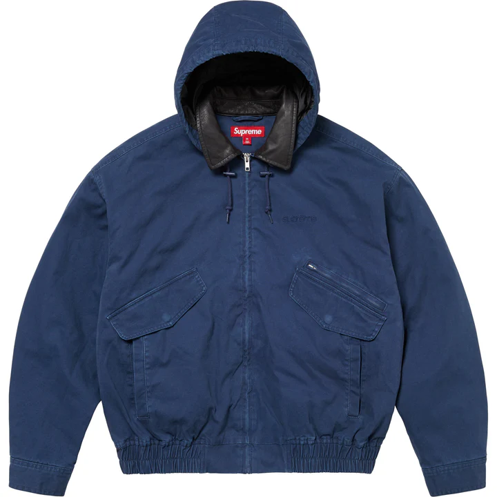 Supreme Leather Collar Utility Jacket - Navy