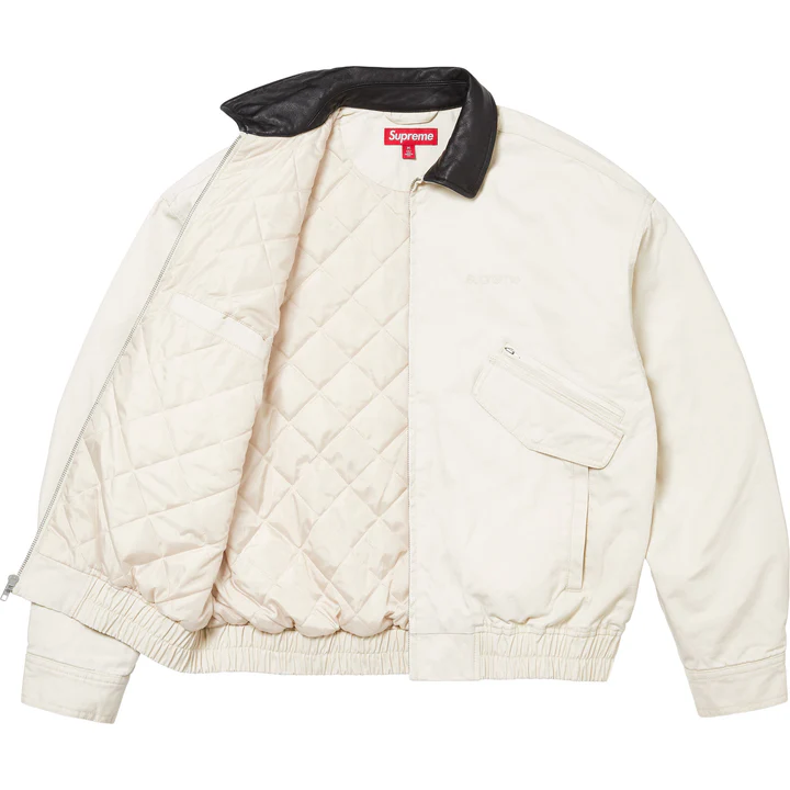 Supreme Leather Collar Utility Jacket - Stone