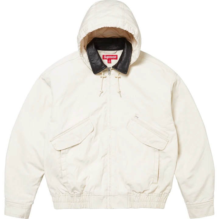 Supreme Leather Collar Utility Jacket - Stone