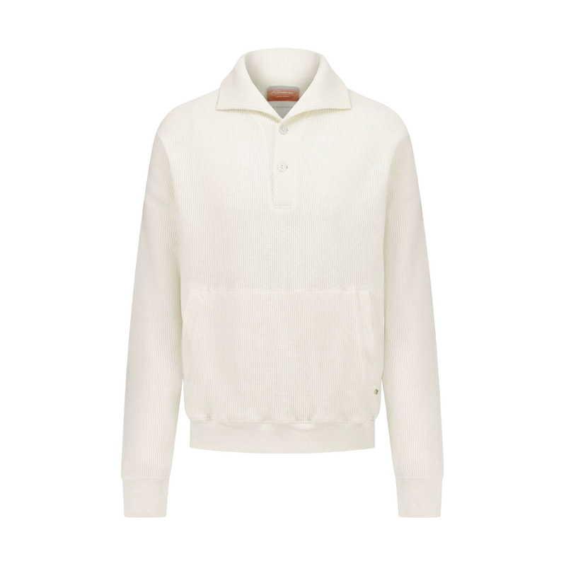 Sweatshirt boutonné en tricot nid d'abeille avec col requin