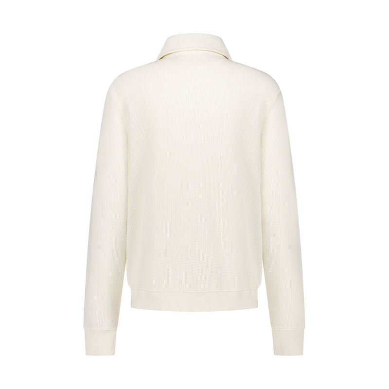 Sweatshirt boutonné en tricot nid d'abeille avec col requin